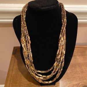 Chico’s Gold Tone Multi Strand Chunky Box Beaded Necklace